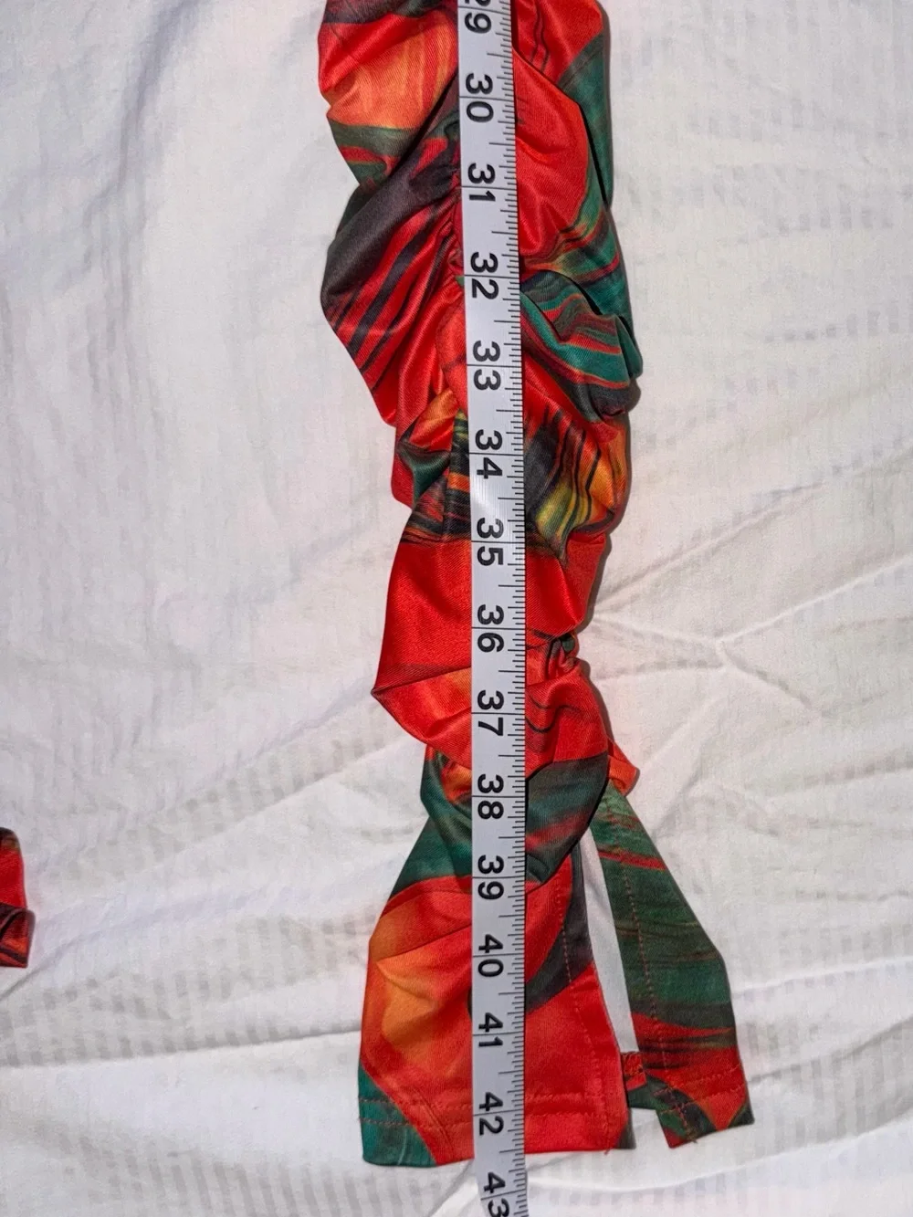 Ruched pants in Red & Green Abstract Print